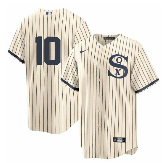 Men's Chicago White Sox #10 Yoan Moncada 2021 Cream/Navy Field of Dreams Cool Base Stitched Jersey Men's Chicago White Sox #10 Yoan Moncada 2021 Cream/Navy Field of Dreams Cool Base Stitched Jersey